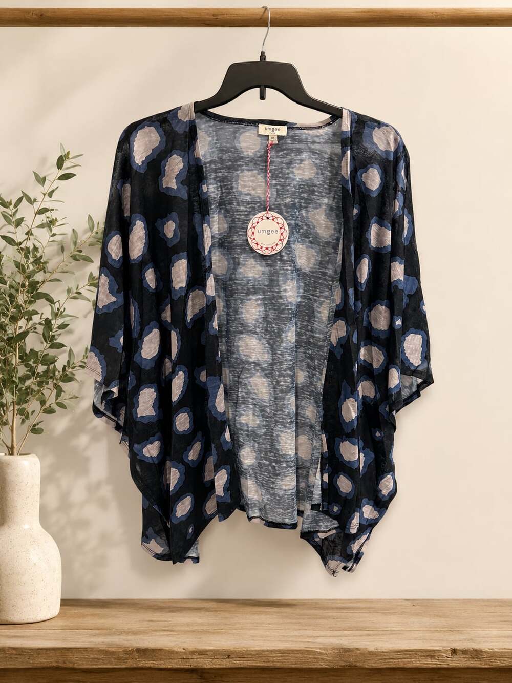 NWT Umgee Black Blue White Oversized Kimono Sz M / L